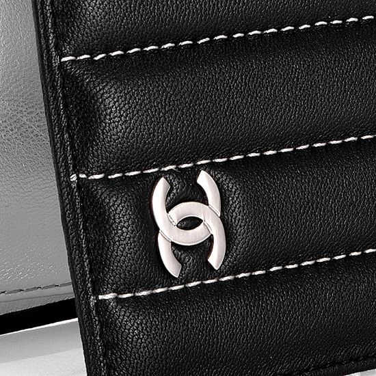 High Quality Chanel Lambskin Bi-Fold Wallets A30042 Black - Click Image to Close